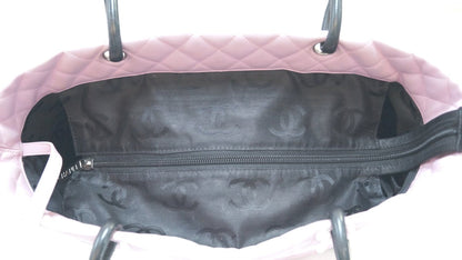 CHANEL Quilted Leather Pink/Black Cambon Tote Bag