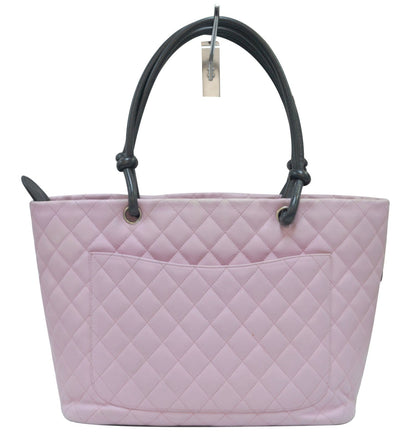 CHANEL Quilted Leather Pink/Black Cambon Tote Bag