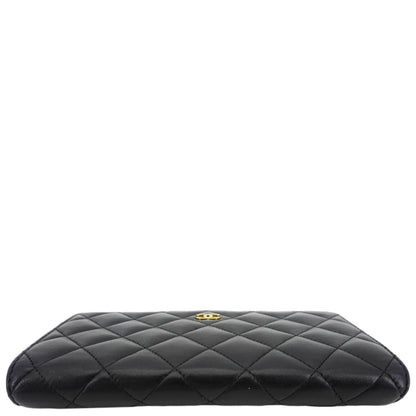 CHANEL Flap Quilted Leather Wallet Black