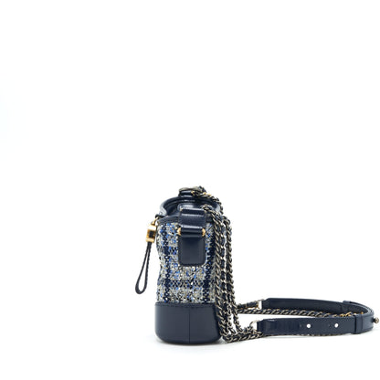 Chanel Small Gabrielle Hobo Bag Tweed Blue With Multi Colour Hardware