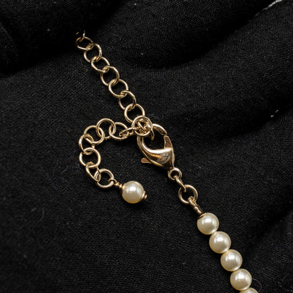 Chanel Letter Logo Necklace Crystal/Pearl Light Gold Tone
