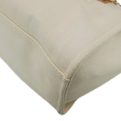 CHANEL Deauville Medium Pearl Embellished Canvas Tote Bag Cream