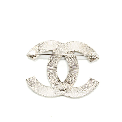 Chanel classic CC logo Brooch Crystal silver tone
