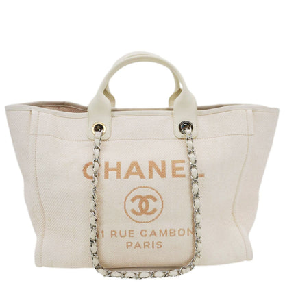 CHANEL Deauville Large Raffia Mixed Fibers Tote Bag Cream