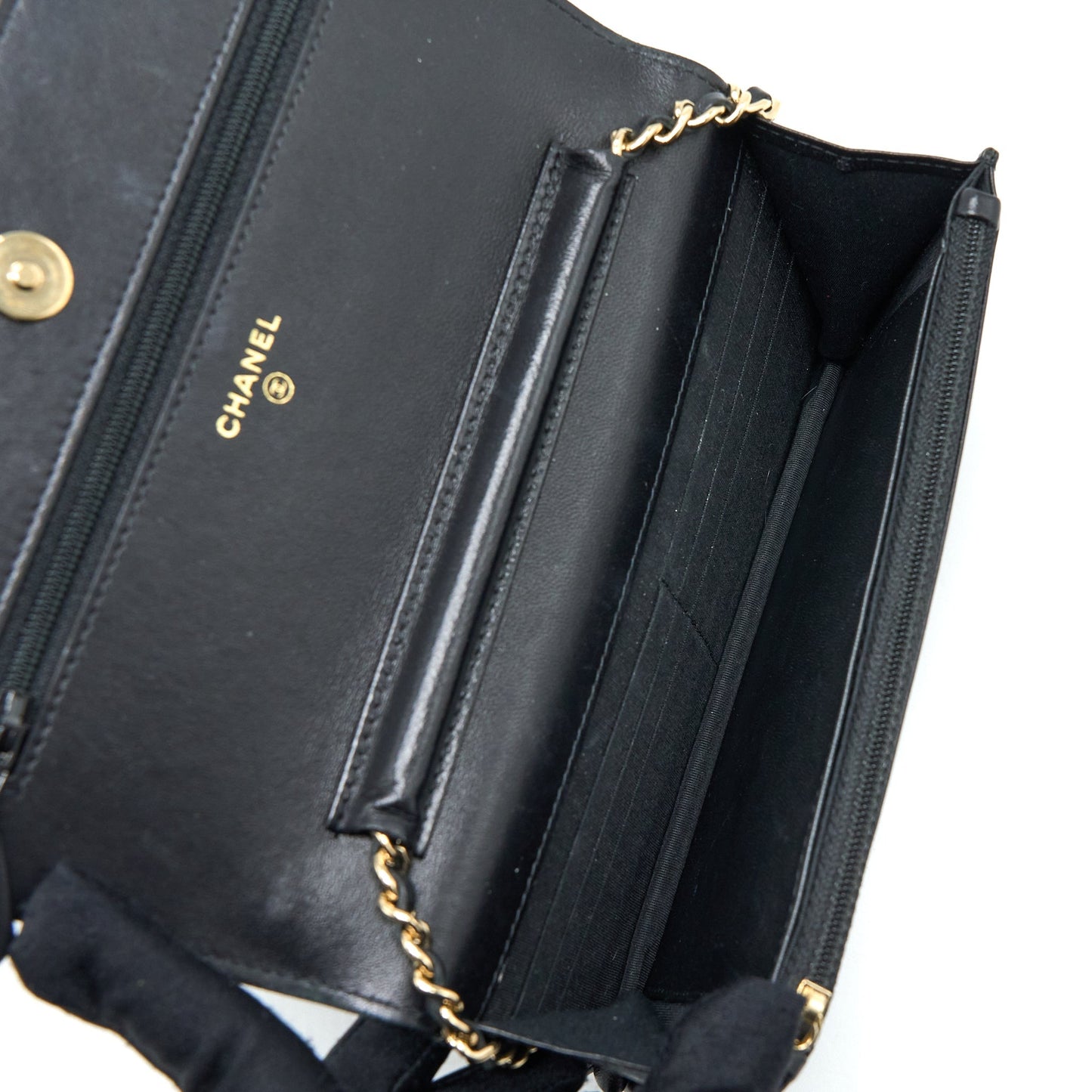 Chanel Quilted Wallet on Chain with Camellia Chain Lambskin Black LGHW
