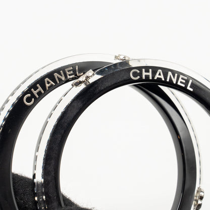 Chanel CC Logo Bracelet Resin / Crystal Black Silver Tone (Sell in a set)