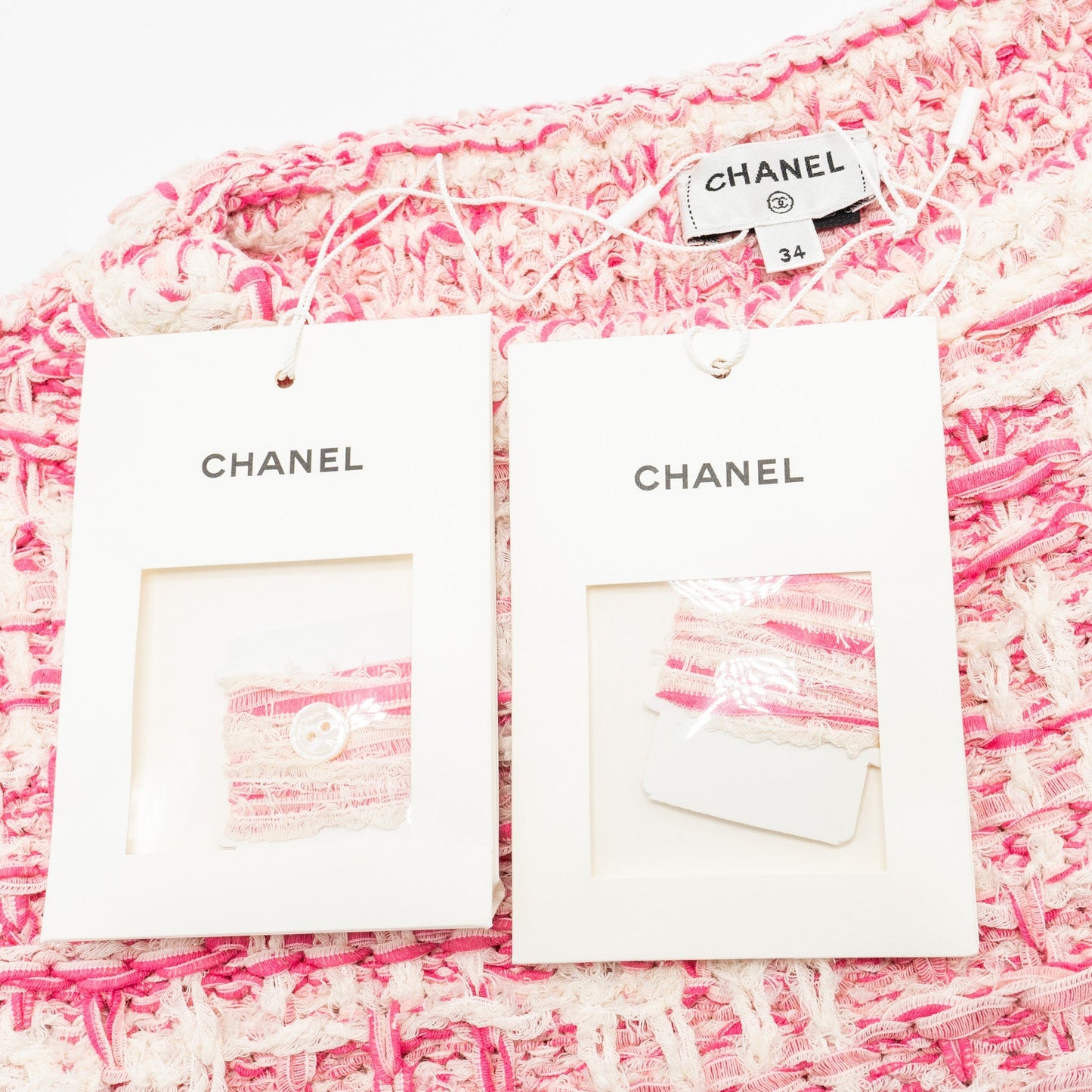 Chanel 24P size 34 sweater and skirts suit cotton pink/ Ecru