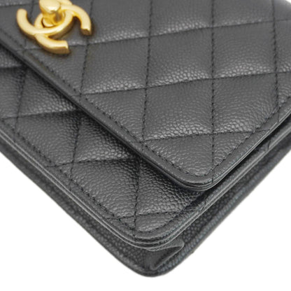 CHANEL Wallet On Chain Quilted Caviar Leather Crossbody Bag Black