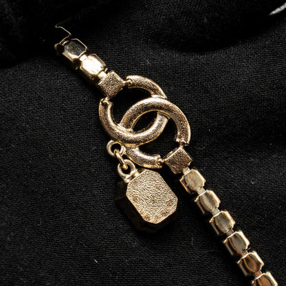 Chanel Pink Crystal Drop CC Logo Chocker/Necklace Light Gold Tone