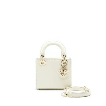 Dior Lizard Mini Lady Dior Purse White