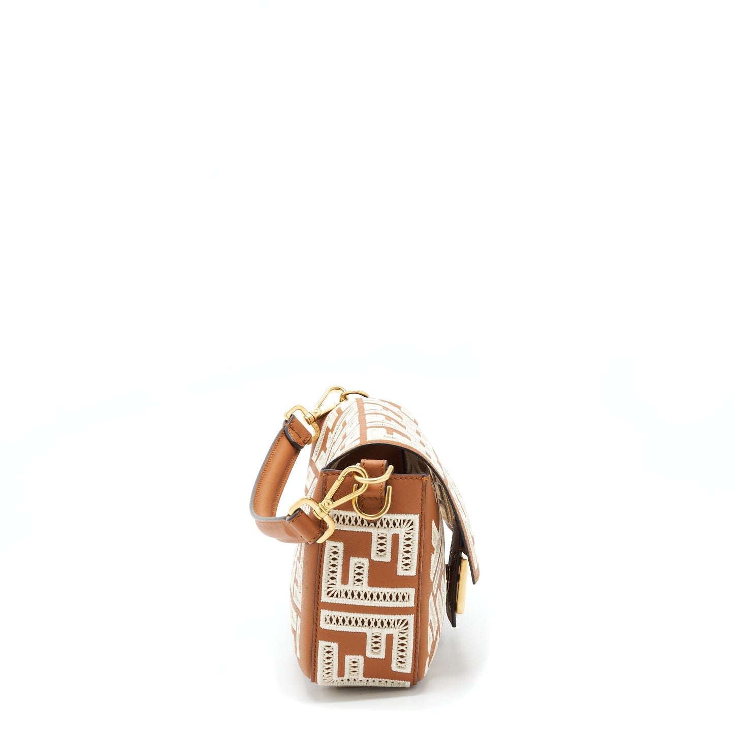 Fendi Baguette Calfskin Brown And White