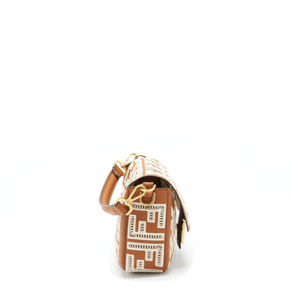Fendi Baguette Calfskin Brown And White