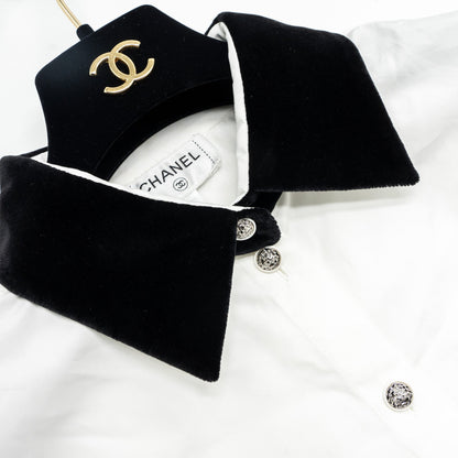 Chanel 22B Size 38 Blouse Shirt Cotton/ Silk White / Black