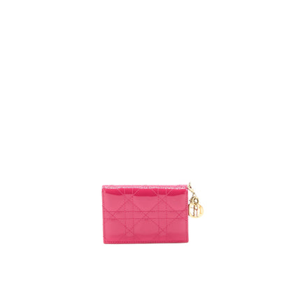 Dior Flap Card Holder Patent Calfskin Pink