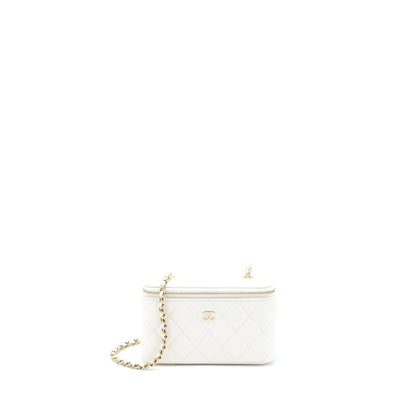 Chanel Long Vanity With Chain Caviar White LGHW (Microchip)