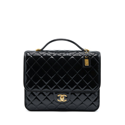 Chanel 22K Large Backpack Patent Black Brushed GHW (Microchip)