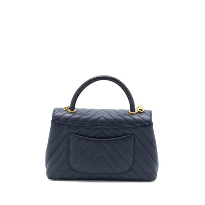 Chanel Medium Chevron Coco Handle Bag Caviar with Lizard Handle Navy Brushed GHW