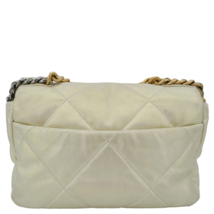 CHANEL Iridescent 19 Flap Calfskin Quilted Leather Shoulder Bag Metallic Gold