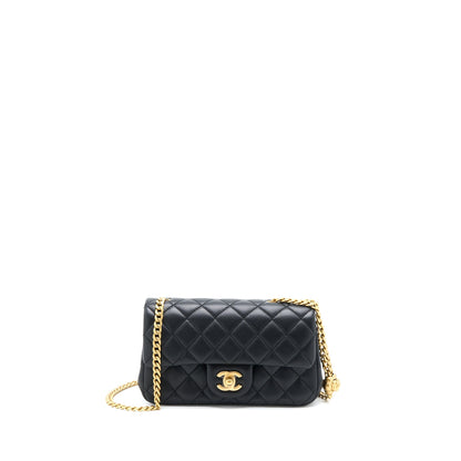 Chanel 23S Camellia Chain Mini Rectangular Lambskin Black Brushed GHW (Microchip)