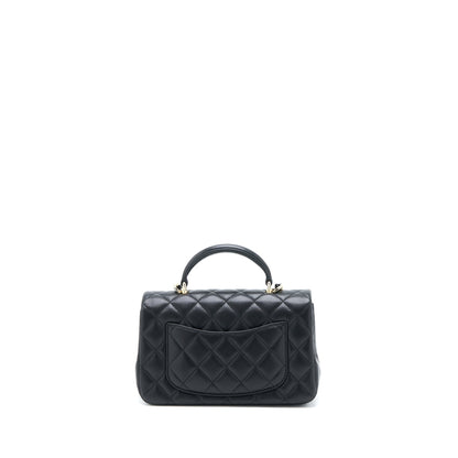 Chanel Top Handle Mini Rectangular Flap Bag Lambskin Black LGHW (Microchip)