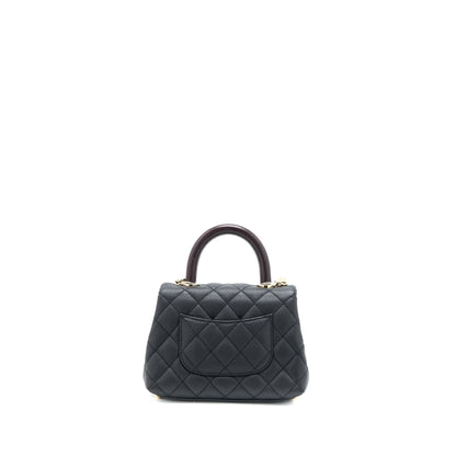 Chanel Mini Coco Handle Caviar Black/Burgundy Handle LGHW