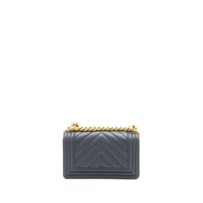 Chanel Small Boy Bag Chevron Caviar Dark Grey Brushed GHW (Microchip)