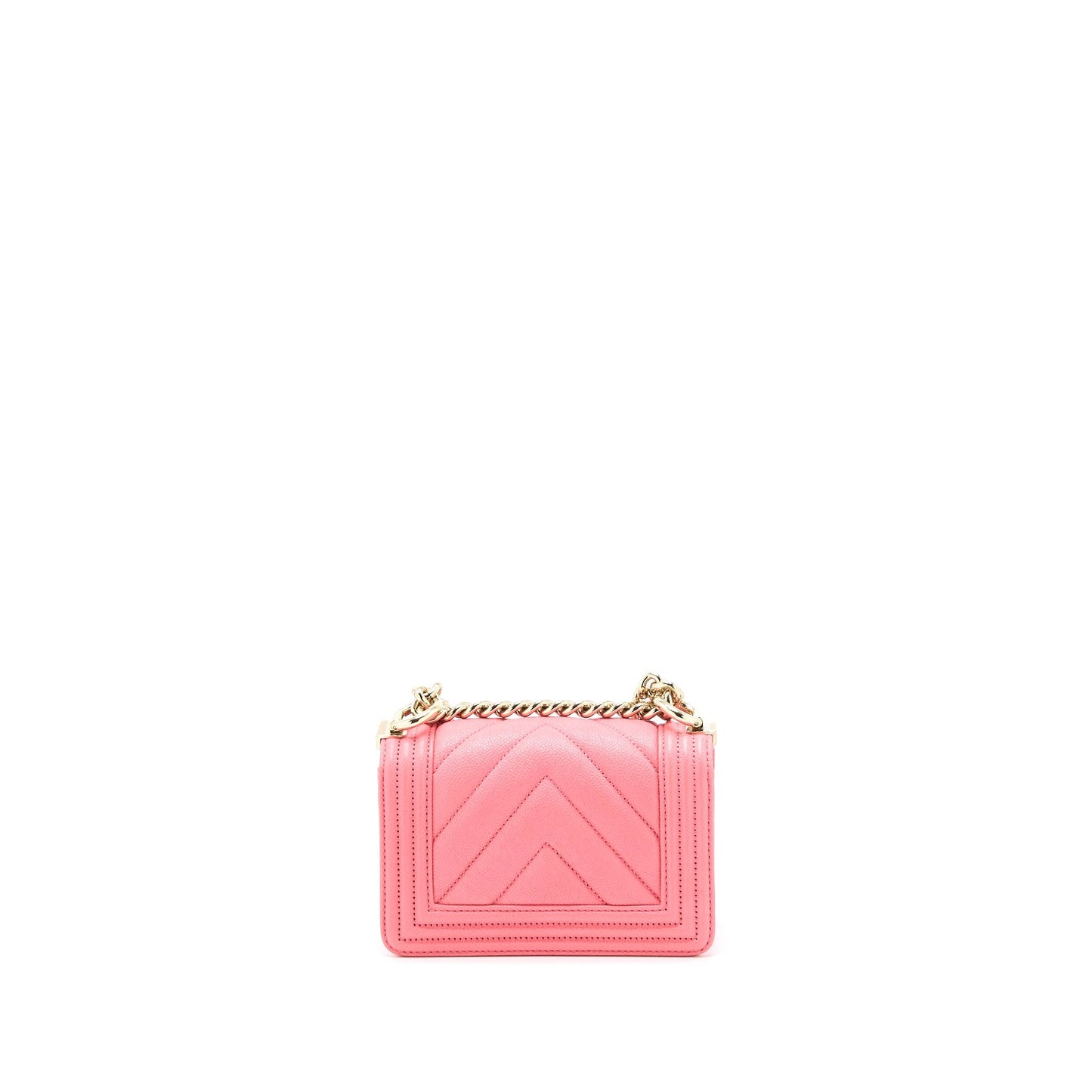 Chanel Super Mini Boy Bag Chevron Caviar Pink LGHW (Microchip)