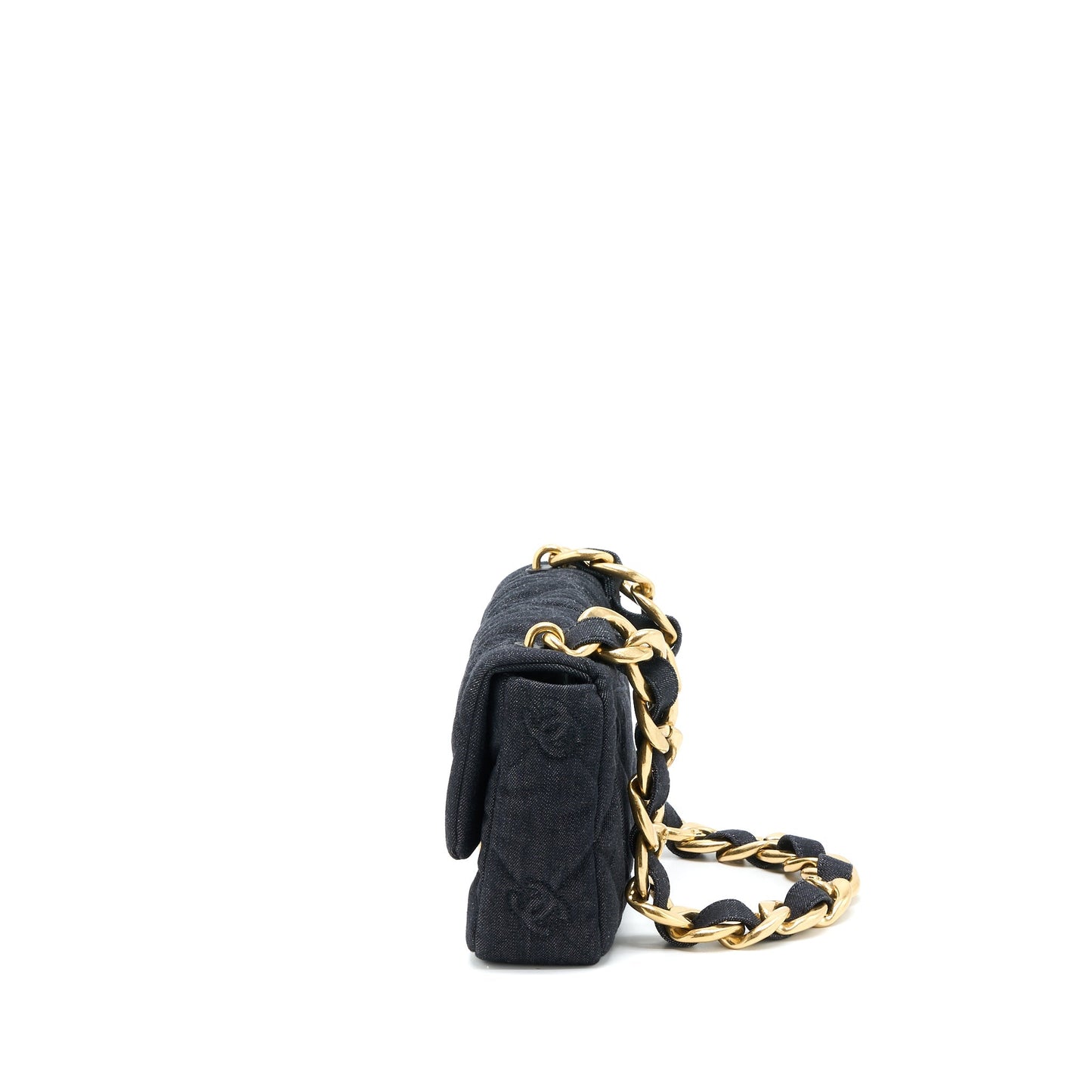 Chanel 22S Giant Chain Flap Shoulder Bag Denim Dark Blue Brushed GHW (Microchip)