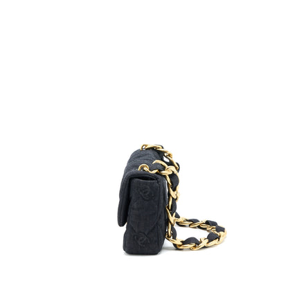 Chanel 22S Giant Chain Flap Shoulder Bag Denim Dark Blue Brushed GHW (Microchip)