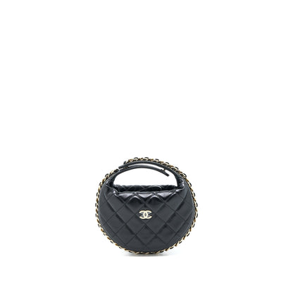 Chanel 23c Round Cruise Pouch Lambskin Black LGHW (Microchip)