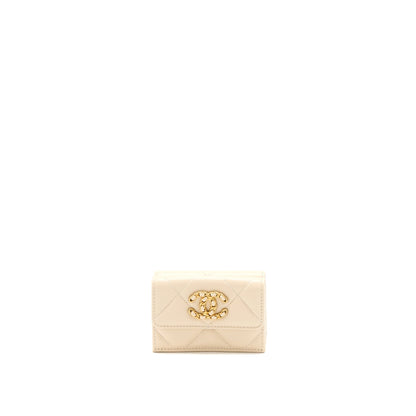 Chanel 19 Flap Compact Wallet Lambskin Beige GHW