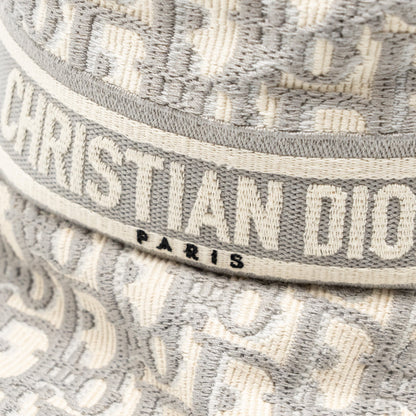Dior Size 58 Oblique Small Brim Bucket Hat Cotton White/Gray