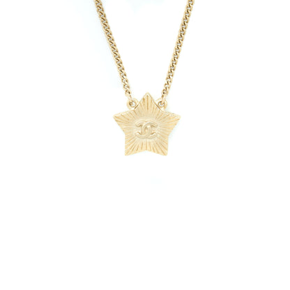 Chanel CC Logo Star Necklace White Light Gold Tone