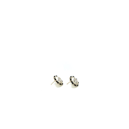 Chanel Round CC Logo Earring Leather Chain/Crystal Light Gold Tone