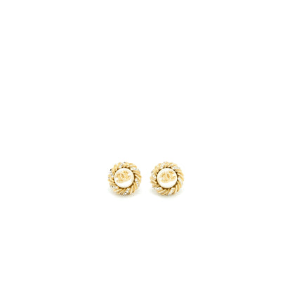 Chanel Round CC Logo Earrings Pearl/Crystal Light Gold Tone