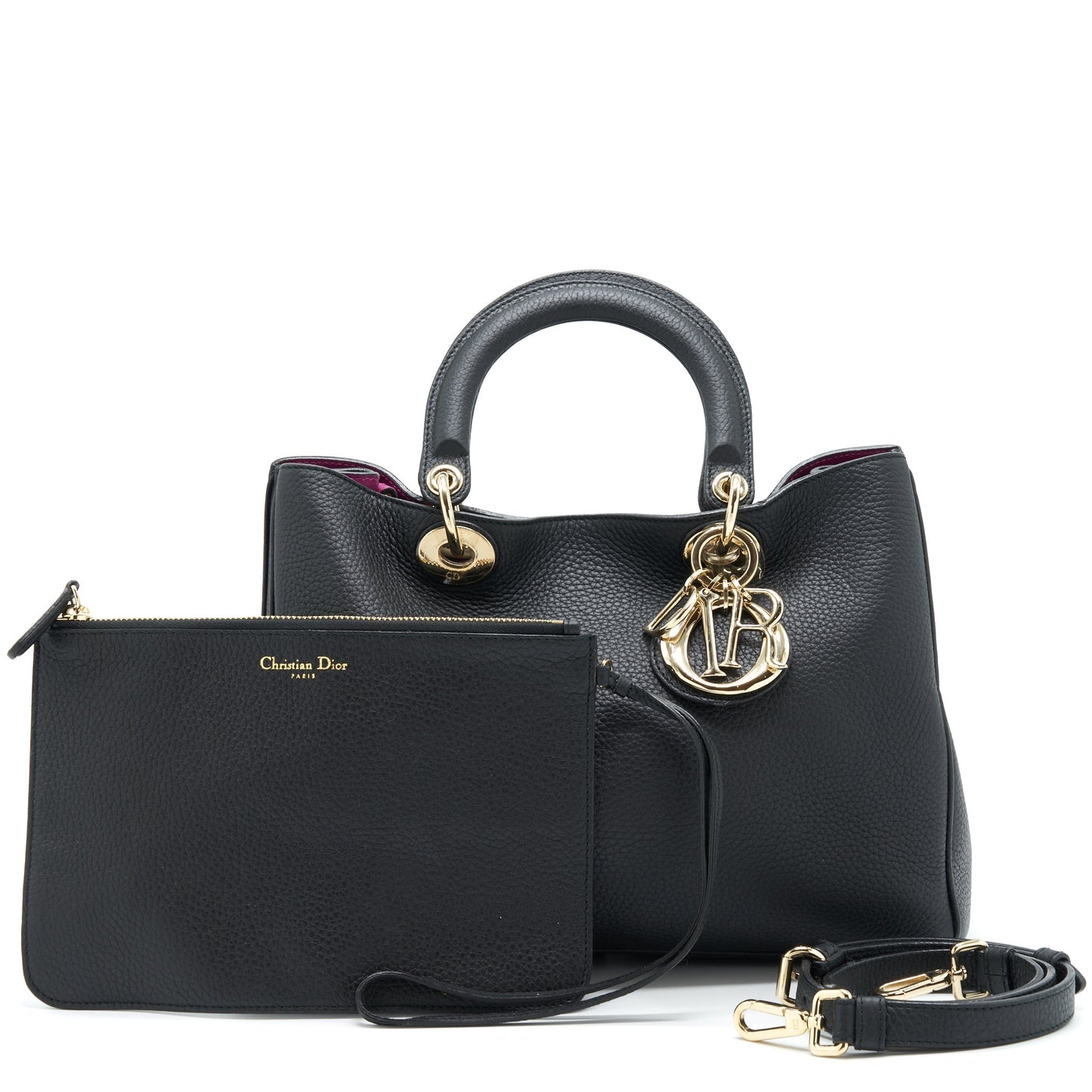 Dior Diorissimo Grained Leather Black/ Fushia