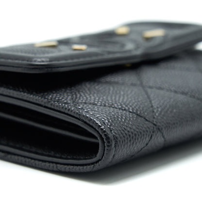 Chanel Filigree Flap Card Holder Caviar Black GHW