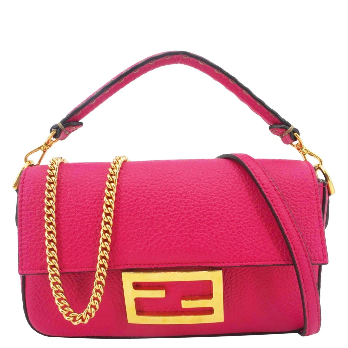 FENDI Selleria Cuoio Romano Leather Baguette Crossbody Bag Pink