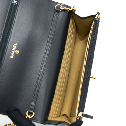 Chanel Pearl Crush Wallet On Chain Lambskin Black Brushed GHW (Microchip)