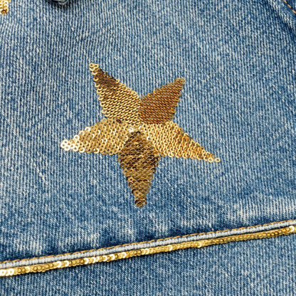 Luxury CELINE Size M Star Detailed Teddy Denim Jacket Cotton Blue