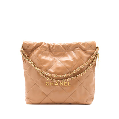 Chanel Small 22 Bag Shiny Calfskin Caramel GHW (Microchip)