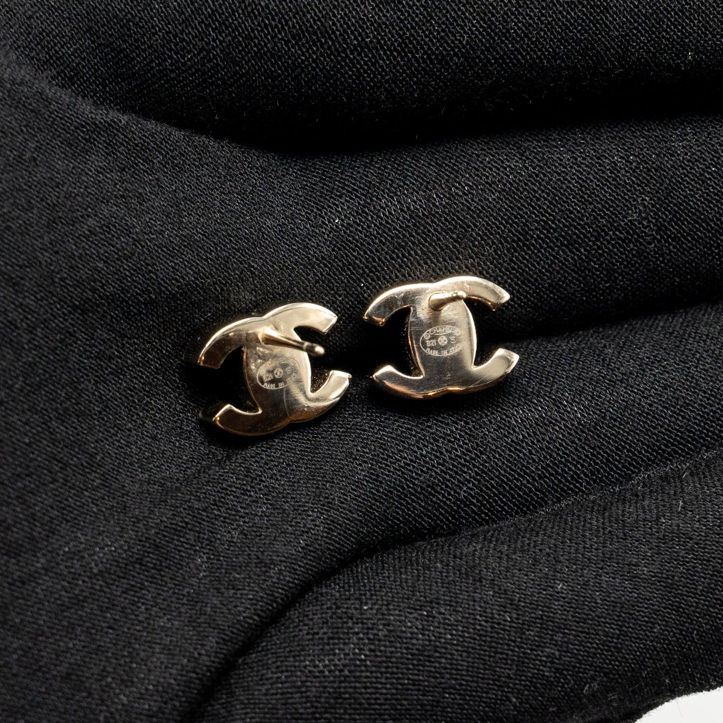 Chanel CC Earrings Light Gold Tone