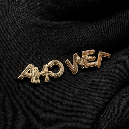 Chanel CHA-NEL Letter Logo Earrings Crystals Light Gold Tone