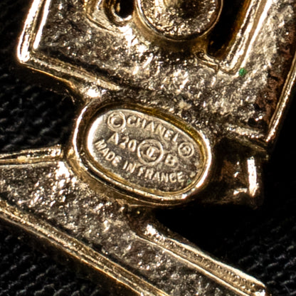 Chanel CHA-NEL Letter Logo Earrings Crystals Light Gold Tone