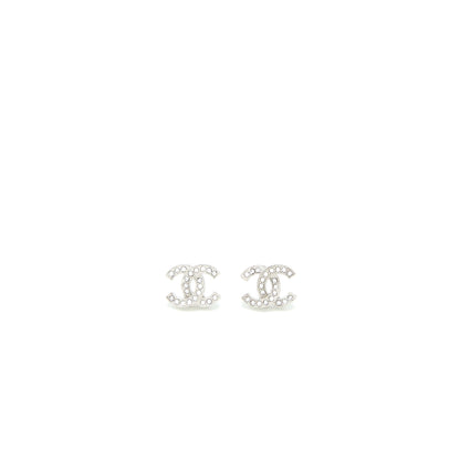 Chanel CC Logo Earrings Crystal Silver Tone