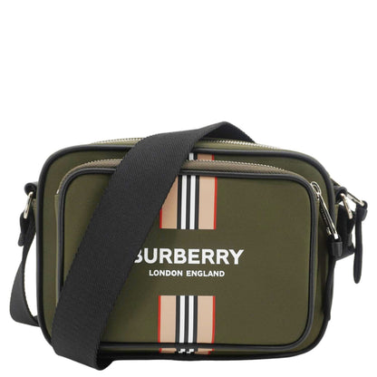 Luxury Burberry Top Striped Leather Crossbody Bag Green