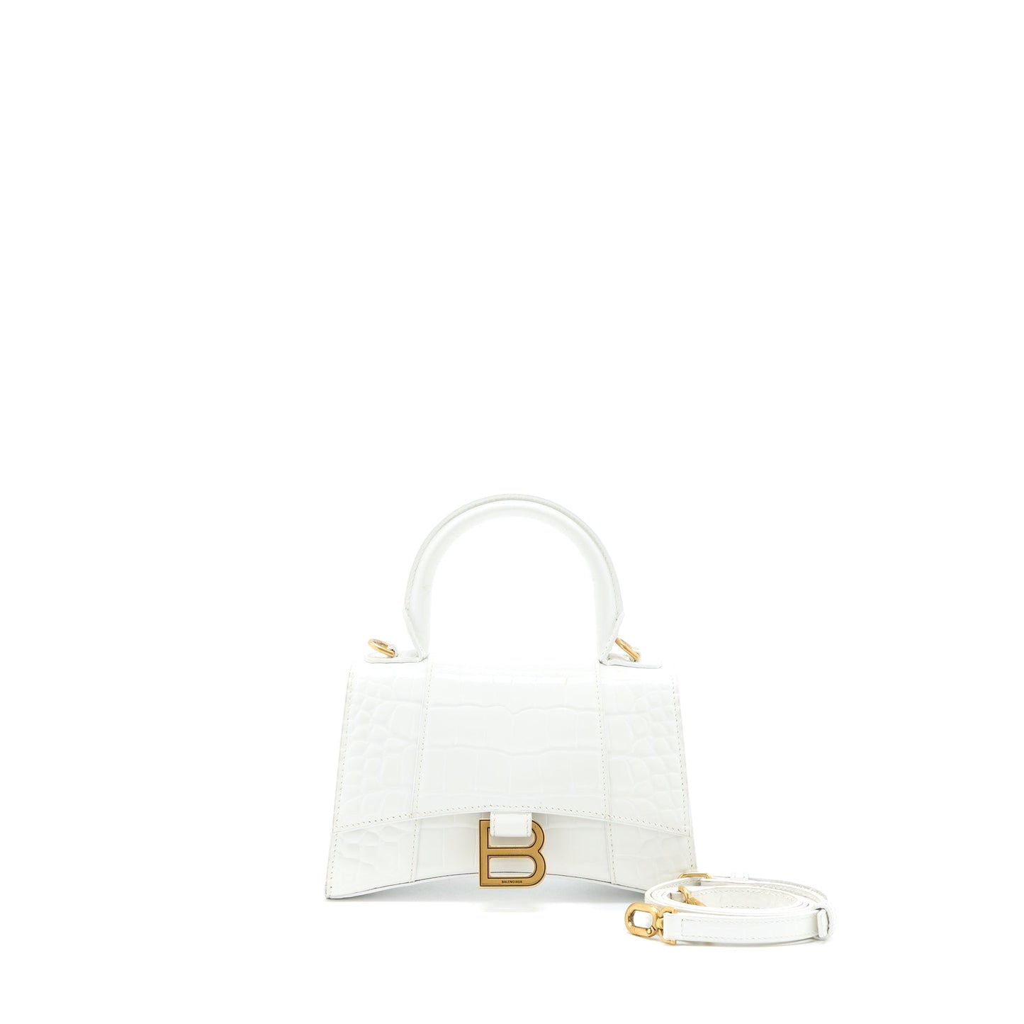 Balenciaga Hourglass Crocodile-Embossed Calfskin White