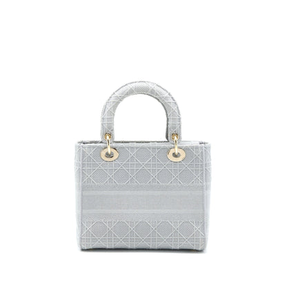 Dior Medium Lady D-lite Purse Cannage Embroidery Grey