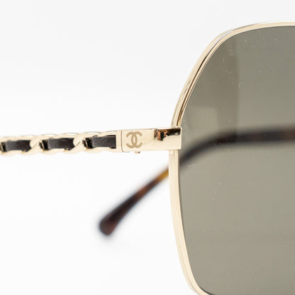 Chanel Sunglasses with Chain Brown Light Gold Tone