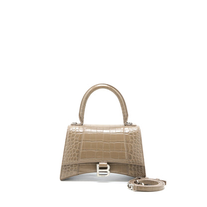 Balenciaga Small Hourglass Purse Cro Embossed Calfskin Dark Beige